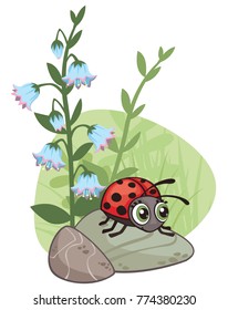 Cartoon corner design with ladybug and flowers