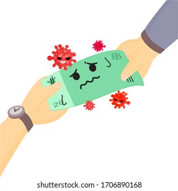 Cartoon Corona Virus on Money Vector