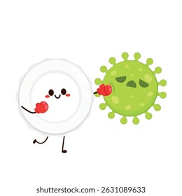 Cartoon coronavirus. Bacteria character vector. Covid 19 virus. White blood cell and bacteria character design. White blood cell on white background. 