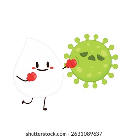 Coronavirus de dibujos animados. Vector de caracteres de bacterias. Covid 19. Diseño de caracteres de glóbulos blancos y bacterias. Glóbulo blanco sobre fondo blanco. 
