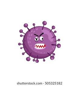 Cartoon coronavirus character vector illustration on white background. Covid 19-NCP fly germ virus infection and micro bacteria character. Microbe, Pathogen, Virus Coronavirus 2019-nCoV. COVID-19.