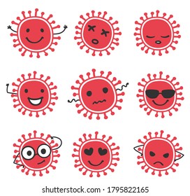 Cartoon Coronavirus Zeichen Emotion Set.Vektorgrafik der Cartoon-Virus-Charaktere Sammlung.