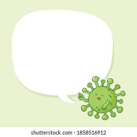 Cartoon coronavirus with speech bubble