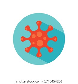 Cartoon coronavirus symbol icon over white background, block style, vector illustration