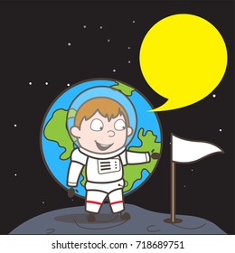 Cartoon Cosmonaut Fixing Flag on Moon Vector Concept