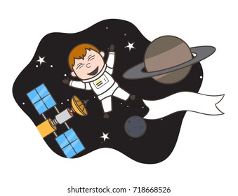 Cartoon Cosmonaut Flying in Space Vector Illustration