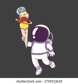 cartoon cosmonaut and ice cream in space