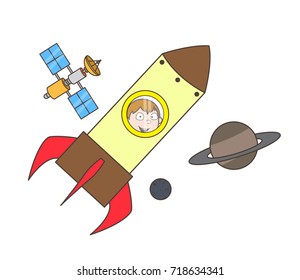 Cartoon Cosmonaut in Rocket Vector Illustration