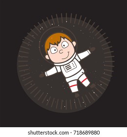 Cartoon Cosmonaut Smiling Face Vector Illustration