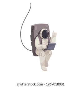 Cartoon cosmonaut wearing spacesuit in outer space on white background vector illustration