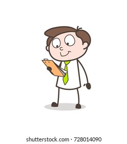 Cartoon Costumer Reading Documents Vector Concept