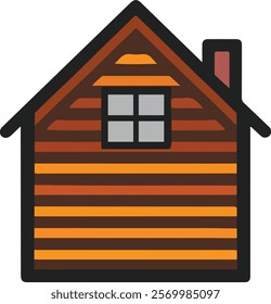 Cartoon cottage house icon vector art and illustration.