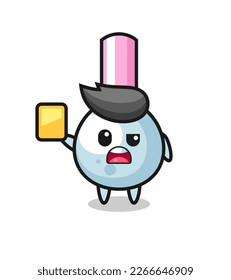 cartoon cotton bud character as a football referee giving a yellow card , cute style design for t shirt, sticker, logo element