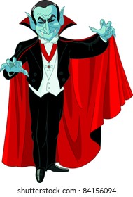 Cartoon Count Dracula Posing With His Swirling Cape