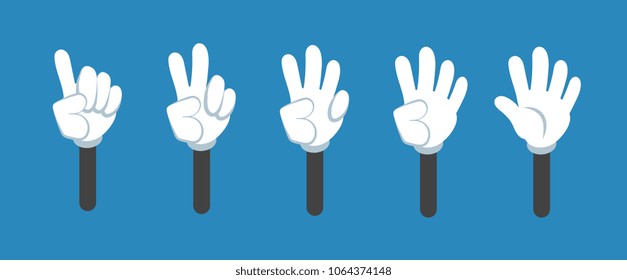 Cartoon counting hand with number gestures isolated set. Countdown with fingers vector symbols. Cartoon hand number fingers illustration