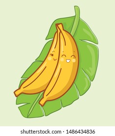 cartoon couple banana with leaf vector, funny and cute