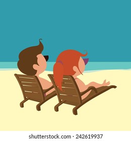Cartoon couple at the beach
