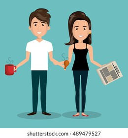 cartoon couple break time design graphic