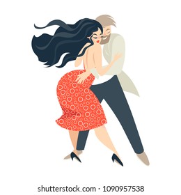 Cartoon couple dancing salsa. Cuban dance. Isolated vector illustration on white background