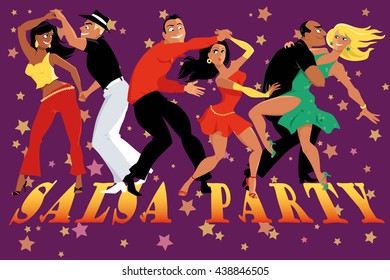 Cartoon couple dancing salsa in a nightclub, EPS 8 vector illustration, no transparencies 