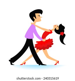 Cartoon Couple Dancing Tango. Vector Illustration