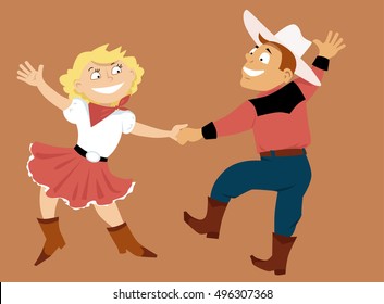 Cartoon couple dancing western swing, EPS 8 vector illustration