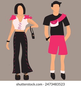Cartoon couple dress up black pink party