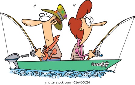 cartoon couple fishing together