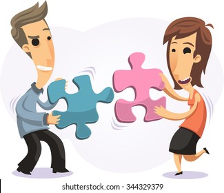 cartoon couple fitting puzzle pieces together