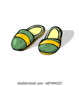 Cartoon couple of green slippers on white background