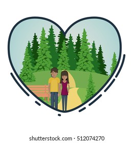 Cartoon couple inside heart design