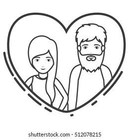 Cartoon couple inside heart design