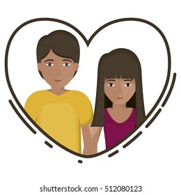 Cartoon couple inside heart design