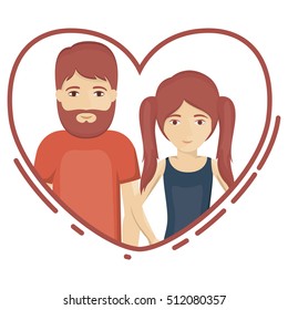 Cartoon couple inside heart design