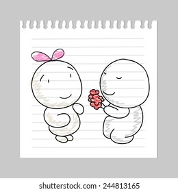 A cartoon couple in love.