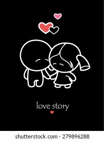 Cartoon couple of lovers on black background