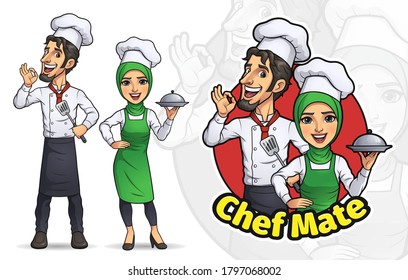 Cartoon Couple Muslim Chef, Vector EPS 10