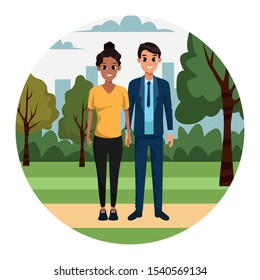 cartoon couple in the park over white background, colorful design. vector illustration