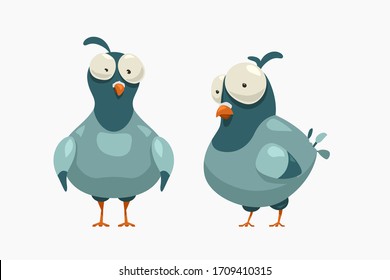 cartoon couple pigeons on white