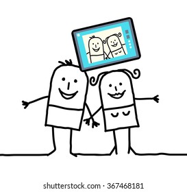 cartoon couple sending a picture of themselves