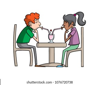 Cartoon couple sharing a milkshake