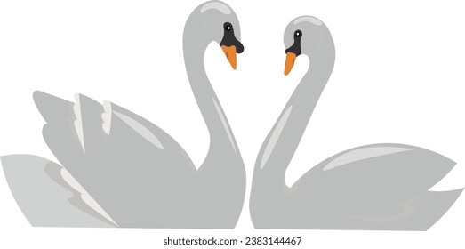 Cartoon couple of swans isolated on a white background. Colorful vector illustration for children.