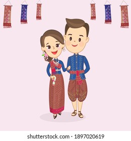 Cartoon Couple in Thai Costume Vector