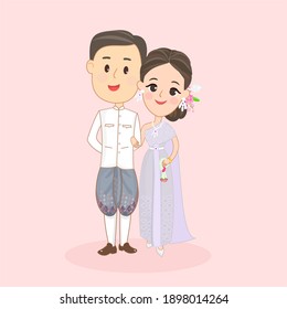 Cartoon Couple In Thai Costume Vector