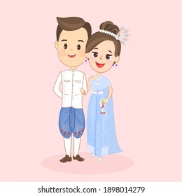 Cartoon Couple In Thai Costume Vector