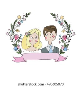 Cartoon couple wedding card