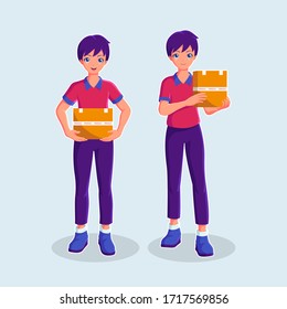 Cartoon courier character holding a package vector illustration