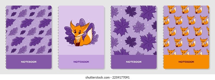 Cartoon Cover page templates with fox and leaves.
