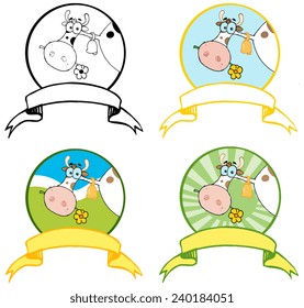 Cartoon Cow Banners 2. Vector Collection Set