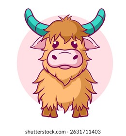 Cartoon cow with a blue horn and a pink background. The cow has a big smile on its face